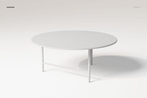 Round coffee table with a smooth marble top, shown in a wireframe view with thin metal legs against a light background.