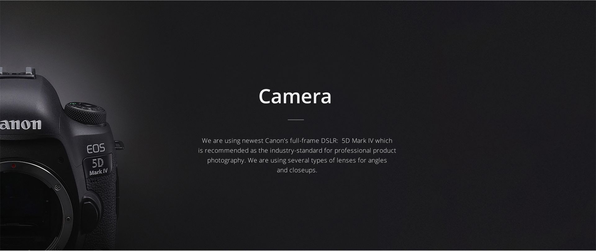 Front view of a Canon EOS 5D Mark IV camera against a dark background, showing lens and partial body details.