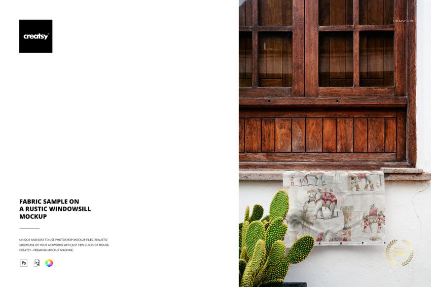 Fabric Sample on a Rustic Windowsill Mockup - mockup screenshot 1