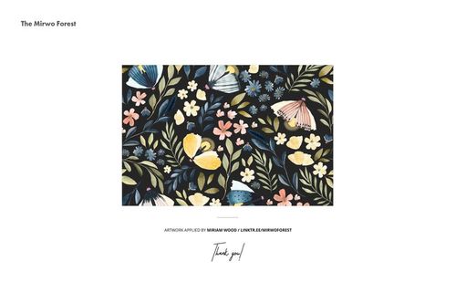 Round beach towel mockup with fringed edges, featuring a top view of a floral and butterfly pattern on a dark background.