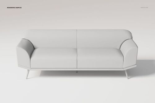 Curved arm sofa in a minimalist white color, shown from a straight front view against a plain light background.