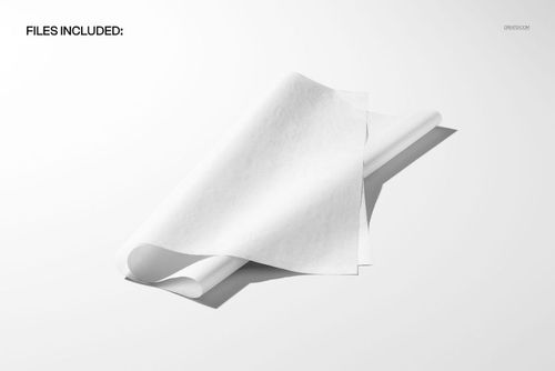Folded tissue paper mockup displayed at an angle, showing realistic texture and soft shadows on a white background.