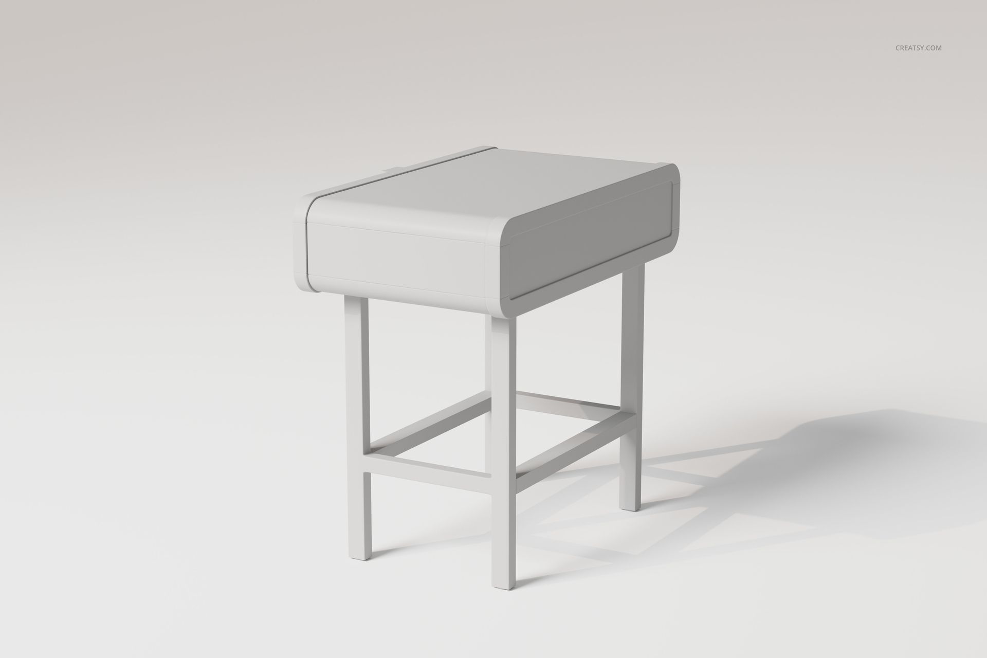 Minimalist rattan dressing table with rectangular top and four straight legs, shown from a front angle on a plain background.