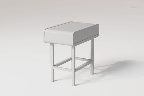 Minimalist rattan dressing table with rectangular top and four straight legs, shown from a front angle on a plain background.