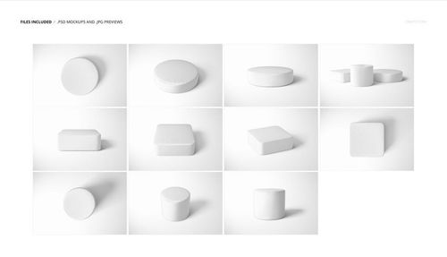 Collection of round and square velvet poufs mockup arranged in a grid layout, shown with a clean white backdrop.