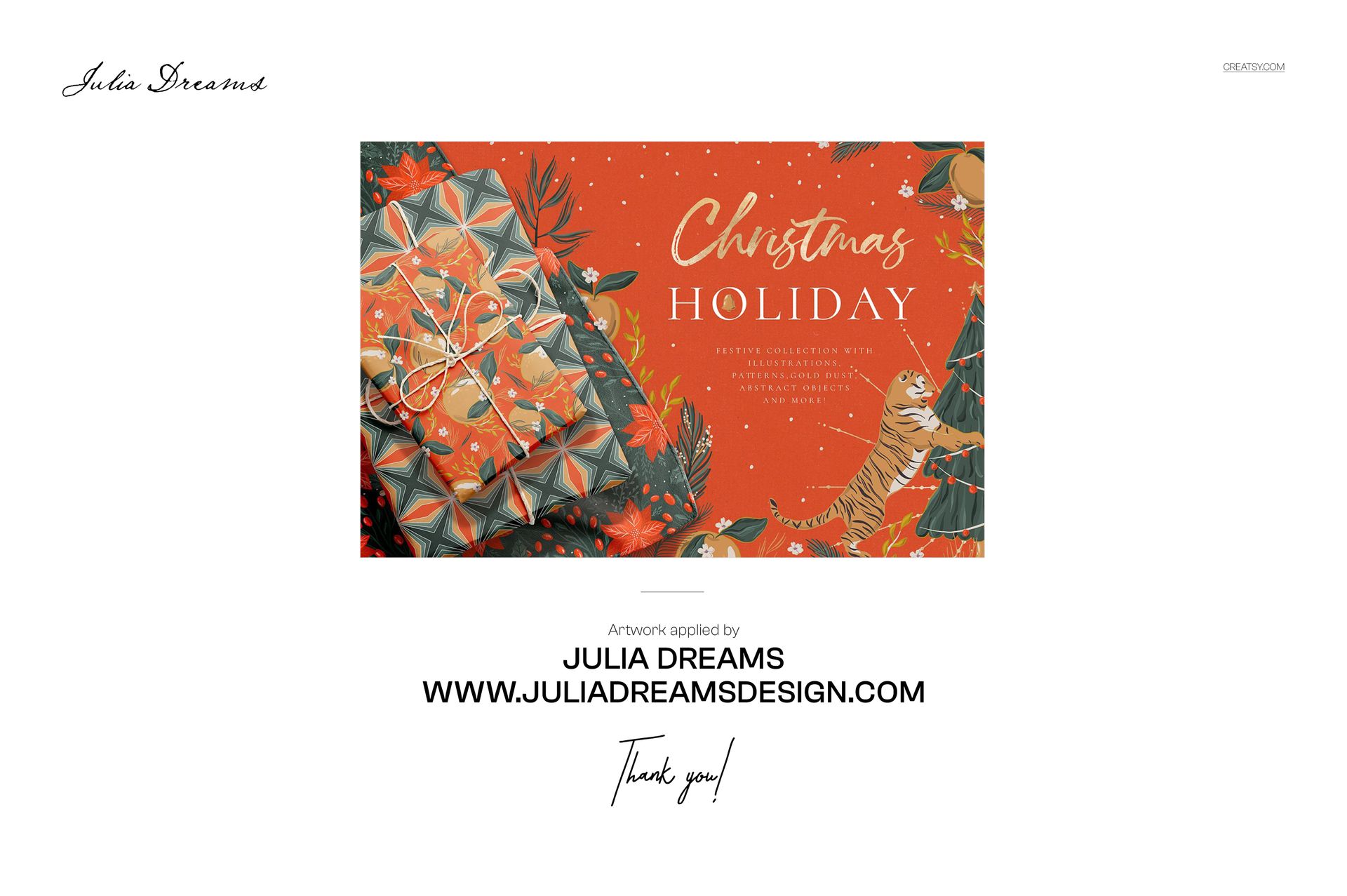 Tall gift box mockup with a ribbon, decorated with holiday-themed designs and Christmas motifs on a vibrant background.