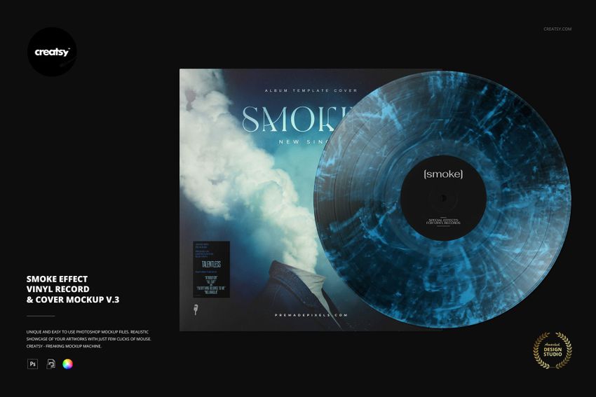 Smoke Effect Vinyl Record & Cover v.2 Mockup - mockup screenshot 1