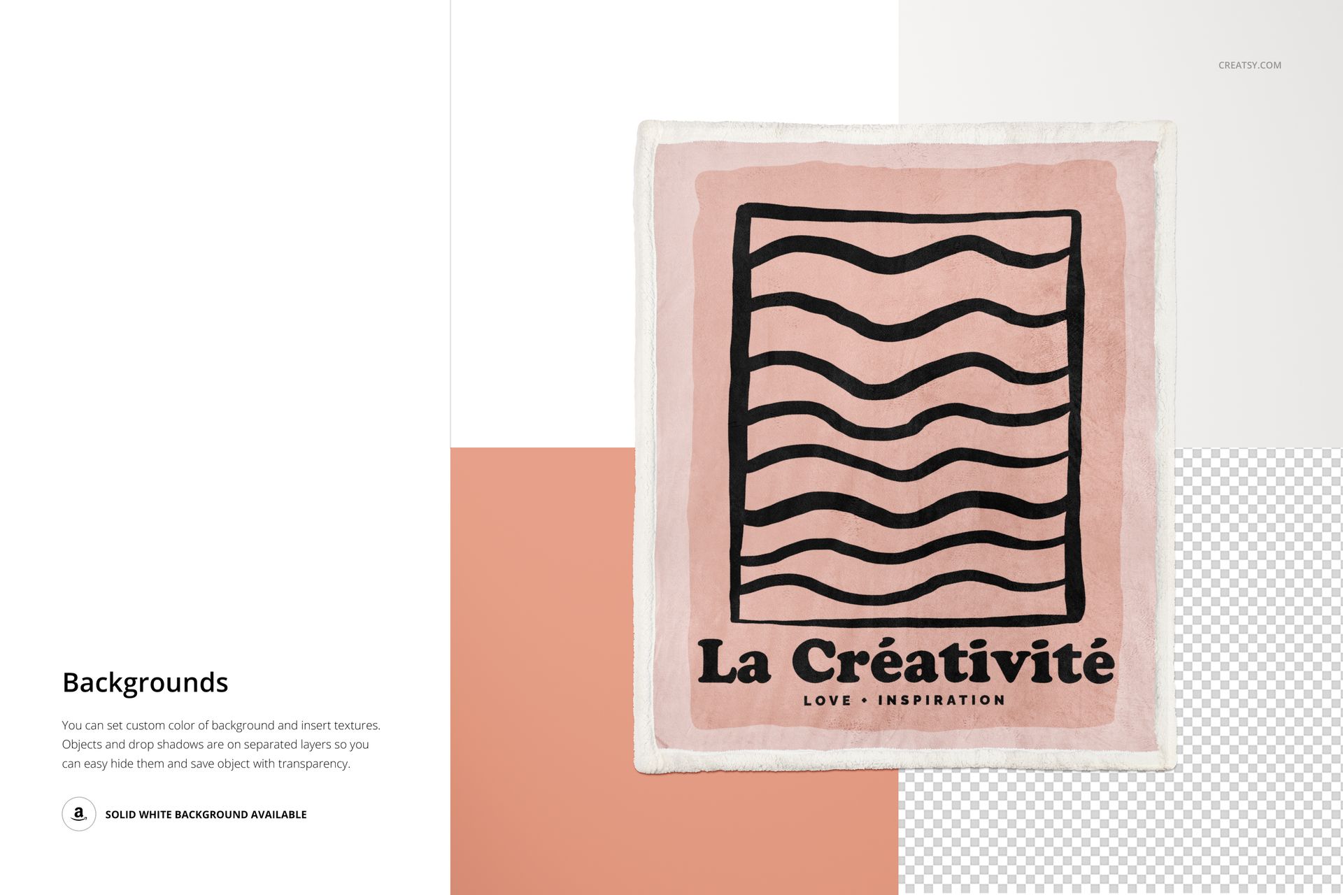 Top view of a sherpa blanket mockup featuring a pink design with black wavy lines and bold text at the bottom.