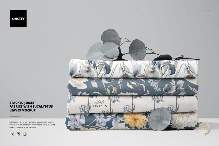 Stacked Jersey Fabrics with Eucalyptus Leaves Mockup - mockup screenshot 1