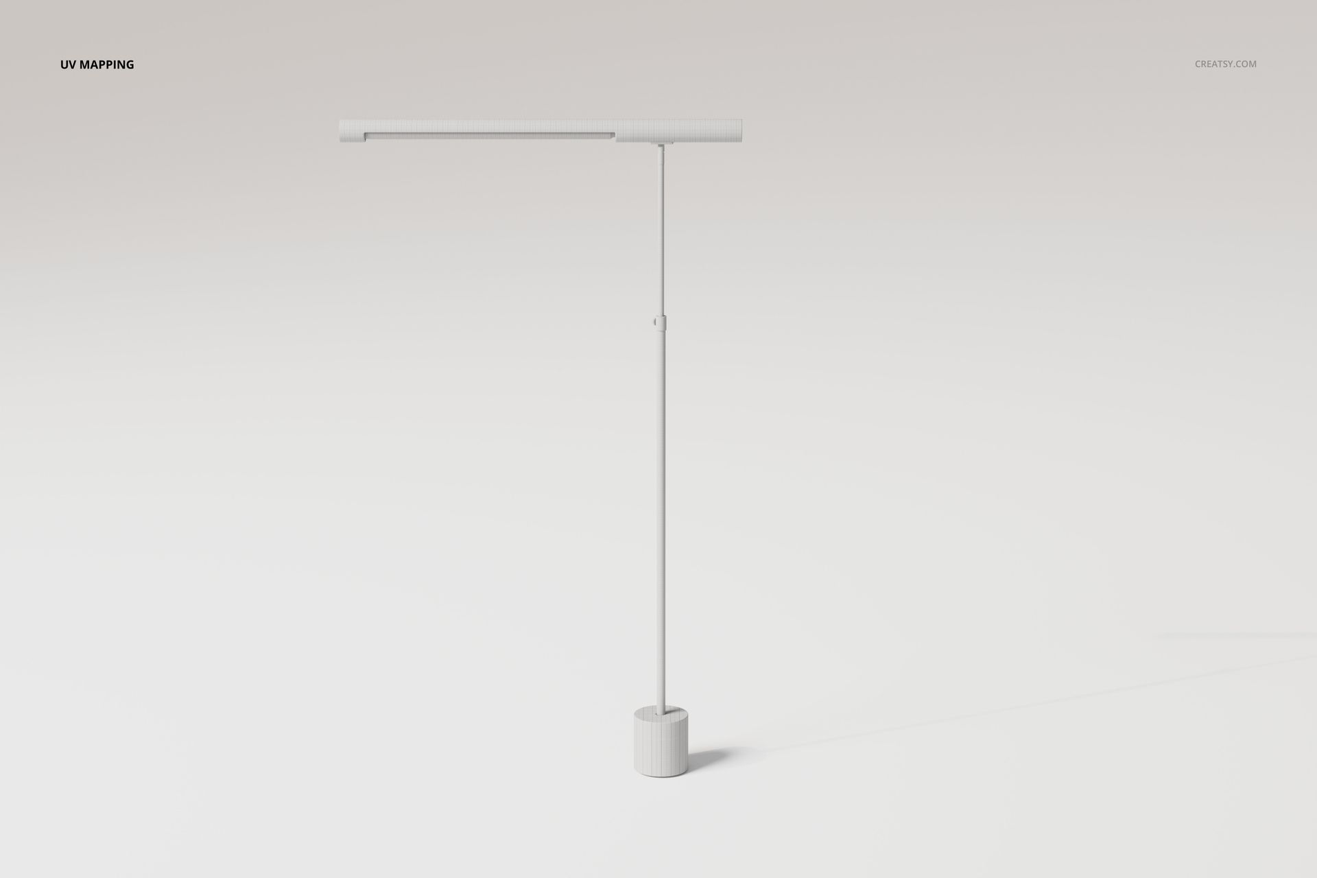 Minimalist modern task lamp with a slim cylindrical base and horizontal arm, shown in a side view on a white background.