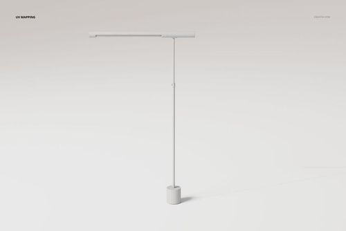 Minimalist modern task lamp with a slim cylindrical base and horizontal arm, shown in a side view on a white background.