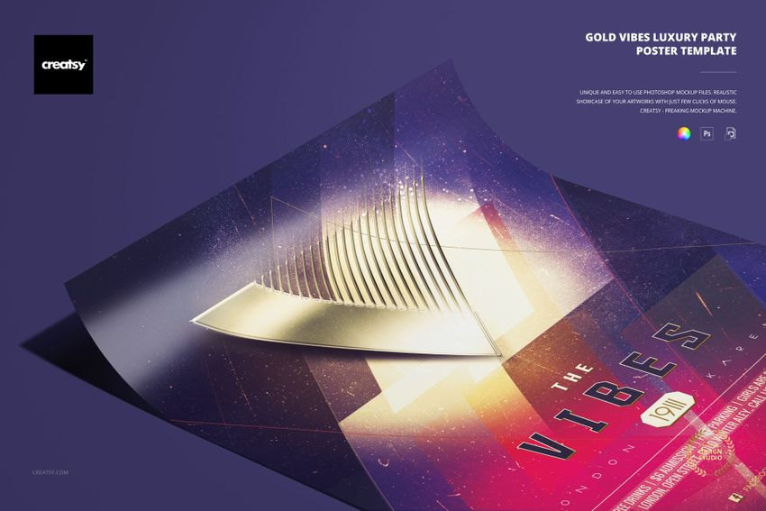 Gold Vibes Luxury Party Poster Template - mockup screenshot 1