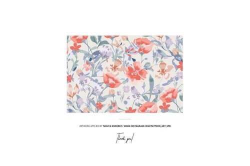 Jersey fabrics mockup showing a front view of overlapping fabric layers with a colorful floral design.