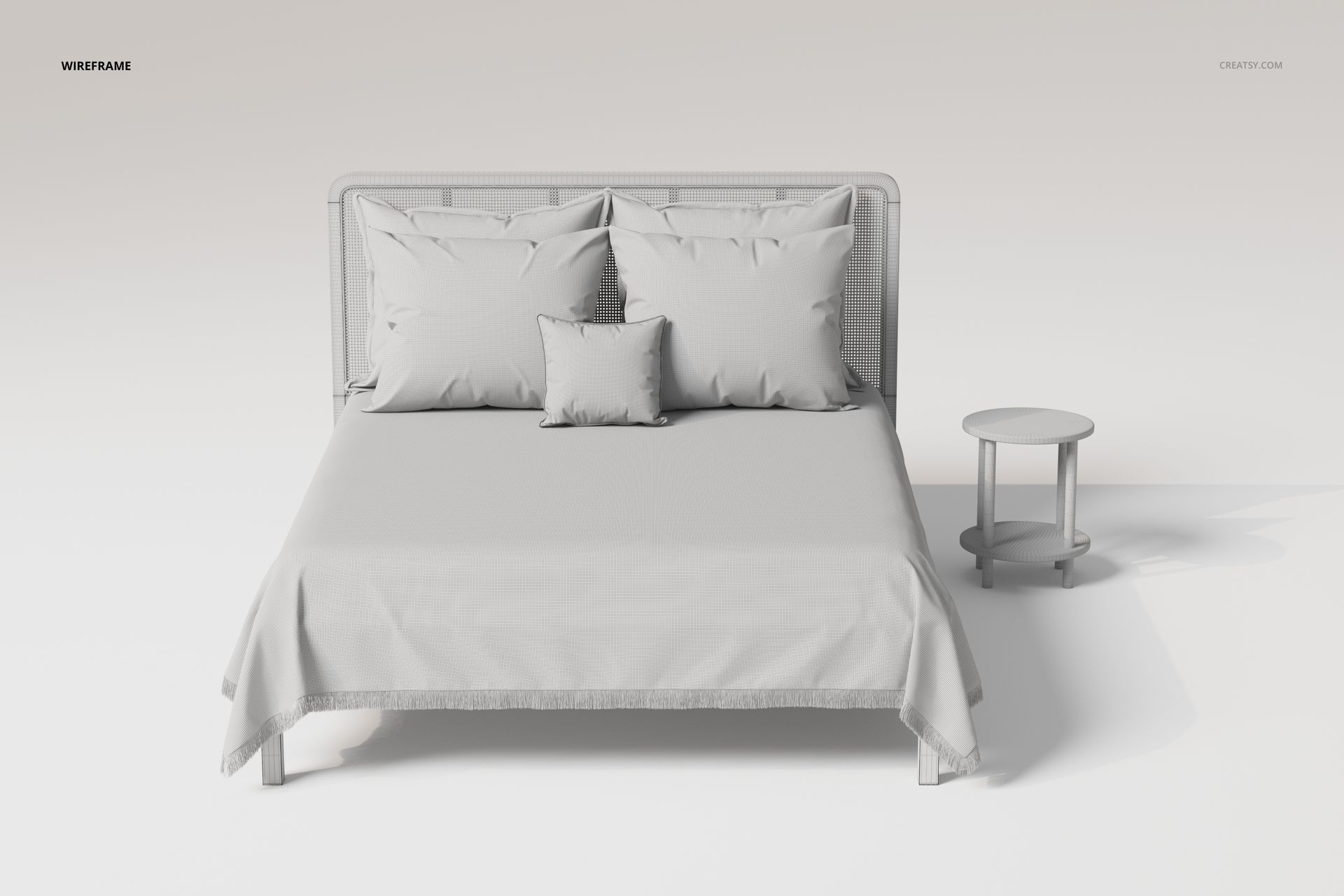 Rattan Headboard Bed with Fringed Bedspread 3D Model - mockup screenshot 5