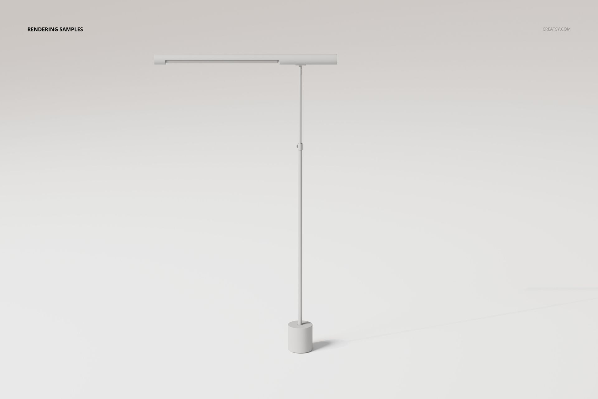 Minimalist modern task lamp with a slim cylindrical base and elongated horizontal arm, shown on a plain white background.