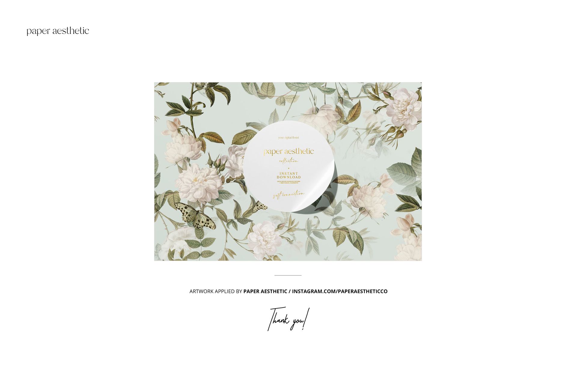 Front view of a mockup featuring two cotton fabrics with delicate flower and leaf designs in soft, natural colors.