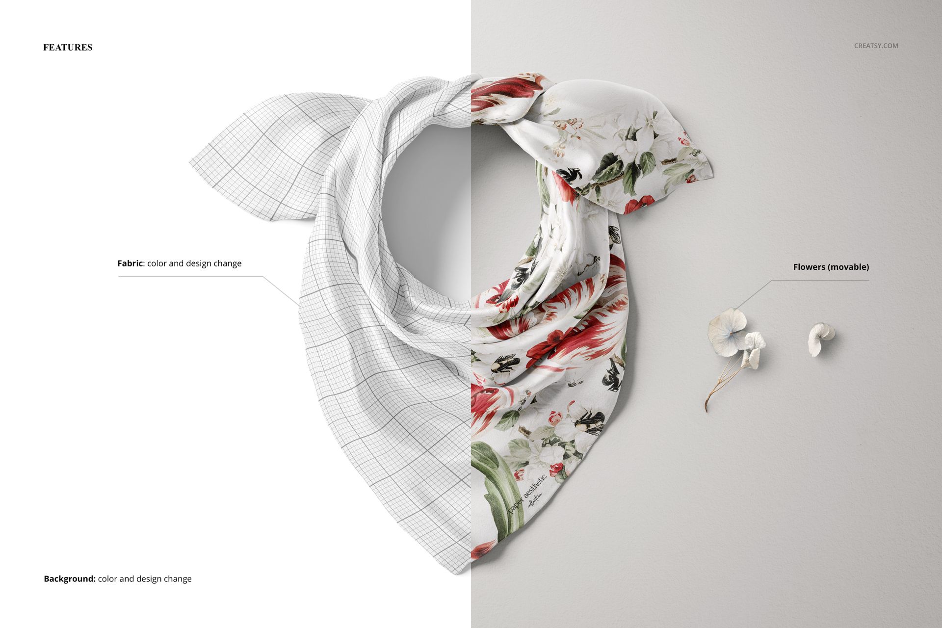 Flowers and Wrapped Silk Scarf Mockup - mockup screenshot 3