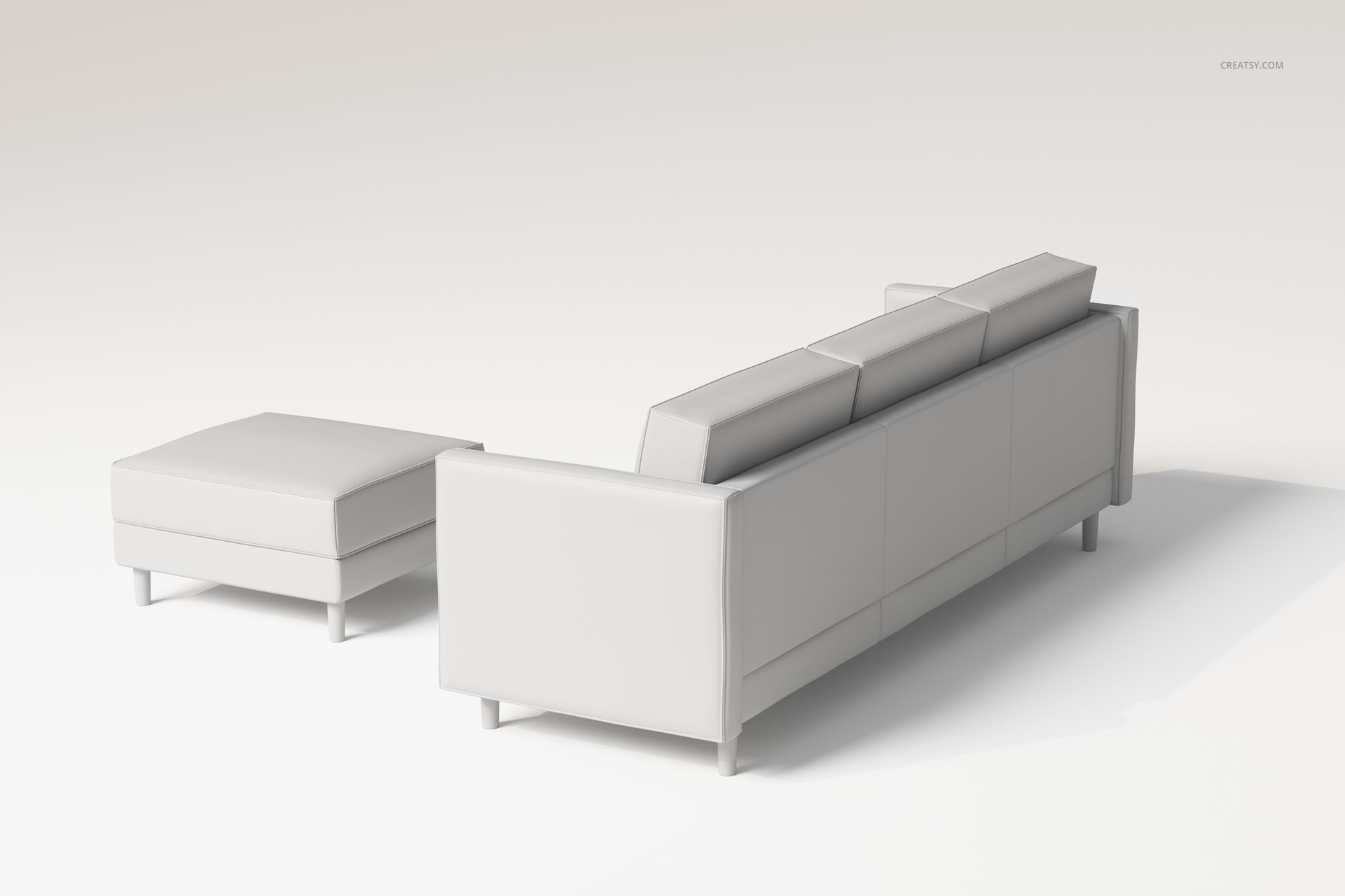 Three-seater sofa with ottoman in light gray color, shown from a rear angle on a plain white background.