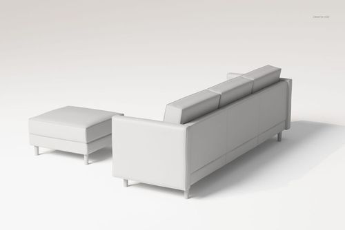 Three-seater sofa with ottoman in light gray color, shown from a rear angle on a plain white background.