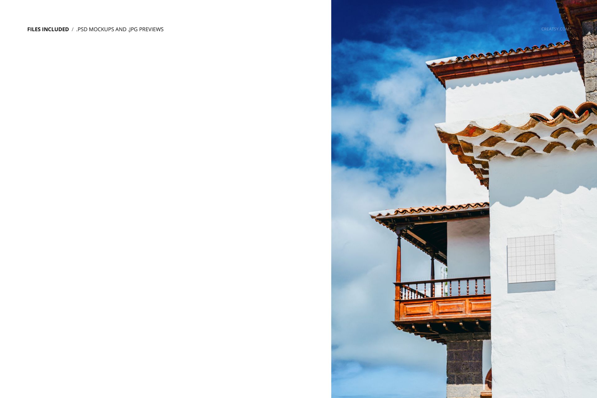 Front view of an apartment hotel building with white walls, terracotta roof tiles, and a blank signboard mockup.