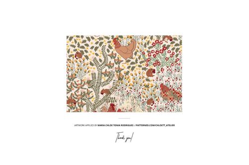 PSD mockup of layered jersey fabrics with colorful flowers and animals, viewed from the front with decorative props.