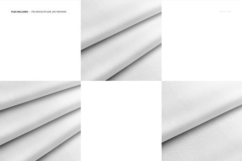 Close-up view of white twill silk fabric mockup, showing smooth texture and gentle folds from multiple angles.