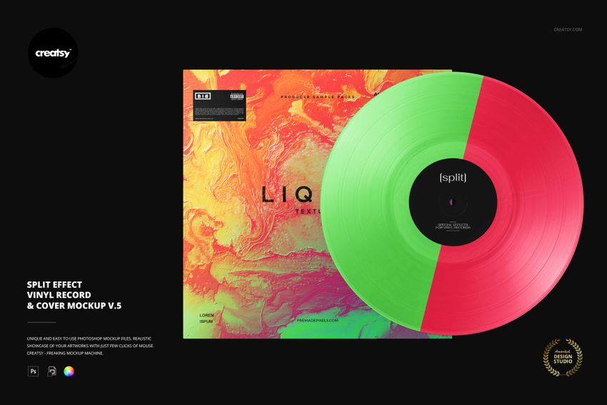 Split Effect Vinyl Record & Cover Mockup v.5 - mockup screenshot 1