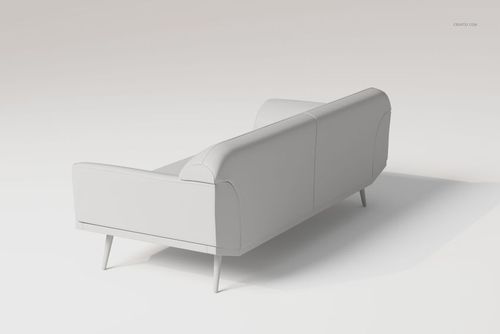 Curved arm sofa 3D model in light gray, shown from a rear angle on a plain, neutral background.