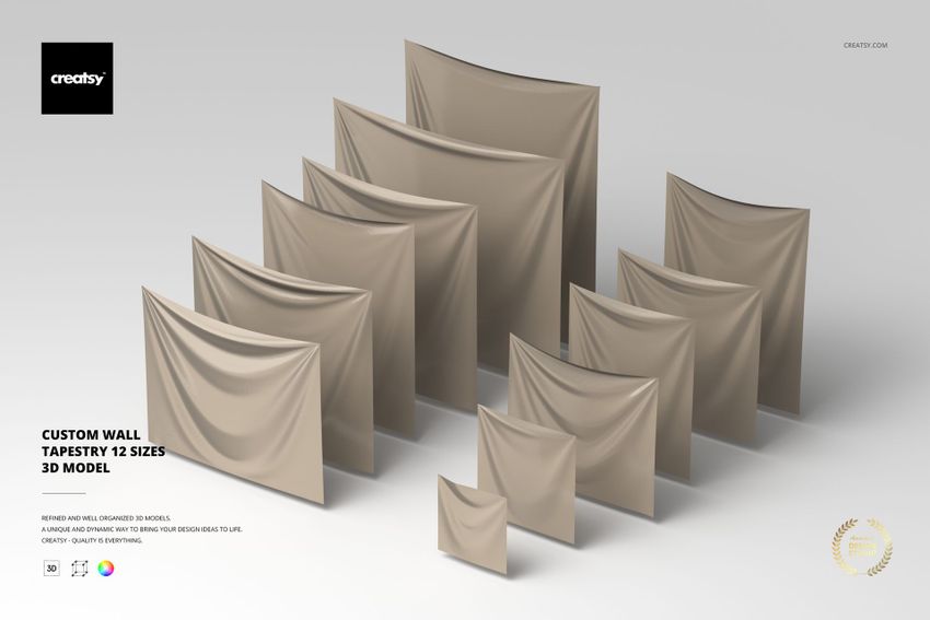 Custom Wall Tapestry 12 Sizes 3D Model - mockup screenshot 1
