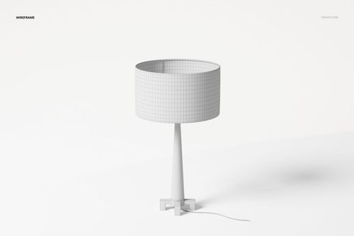 Wireframe drum table lamp 3D model with cylindrical shade and conical base, shown on a plain white background.