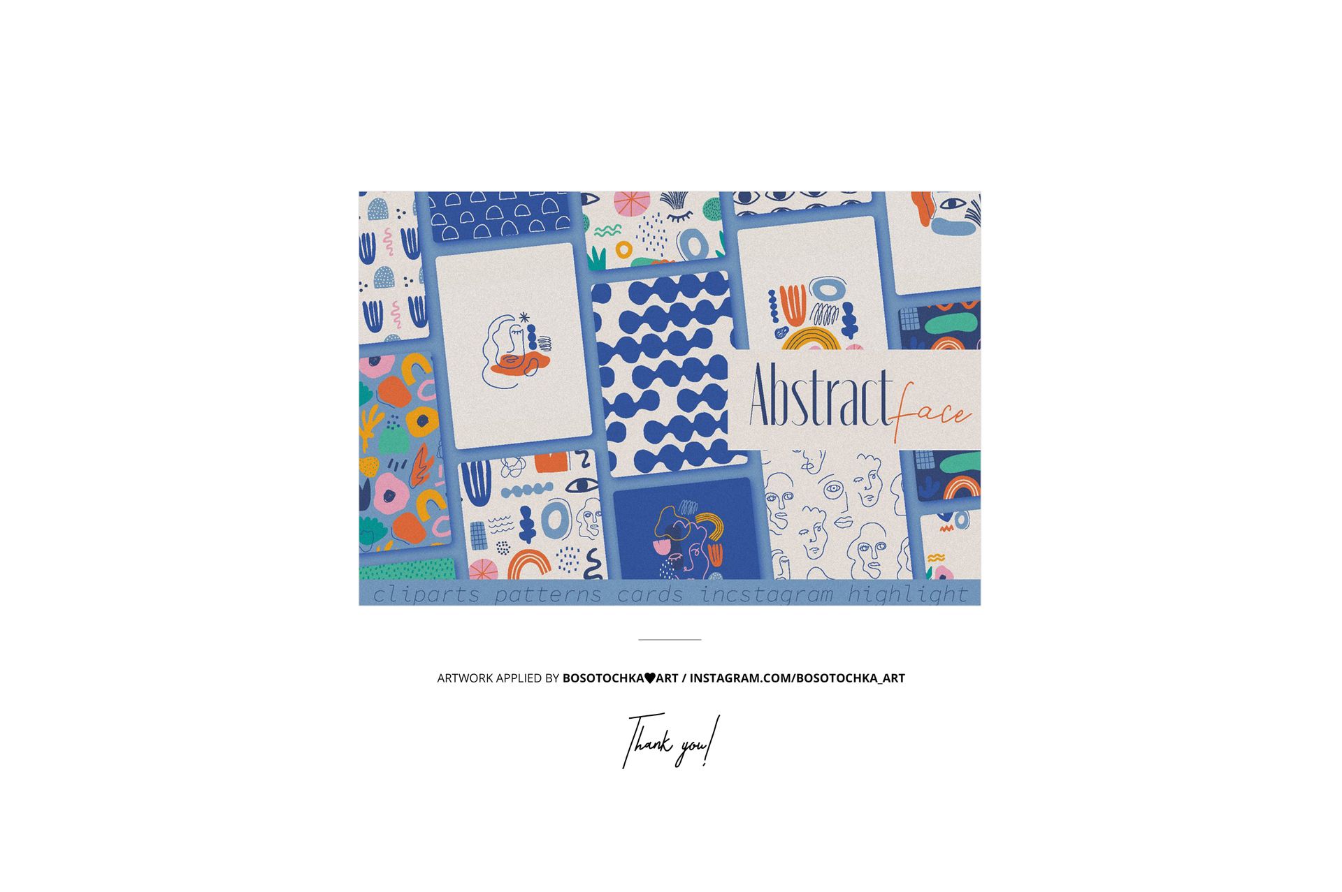 Folded fabrics mockup featuring various textile pieces with abstract blue, orange, and white patterns in a top view.
