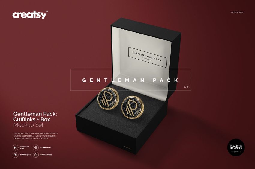 Cufflinks Mockup Set (+box) / Gentleman Pack v.2 - mockup screenshot 1