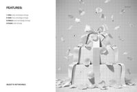 Stacked gift boxes mockup with a ribbon bow, shown in front view, surrounded by falling rose petals on a grid background.