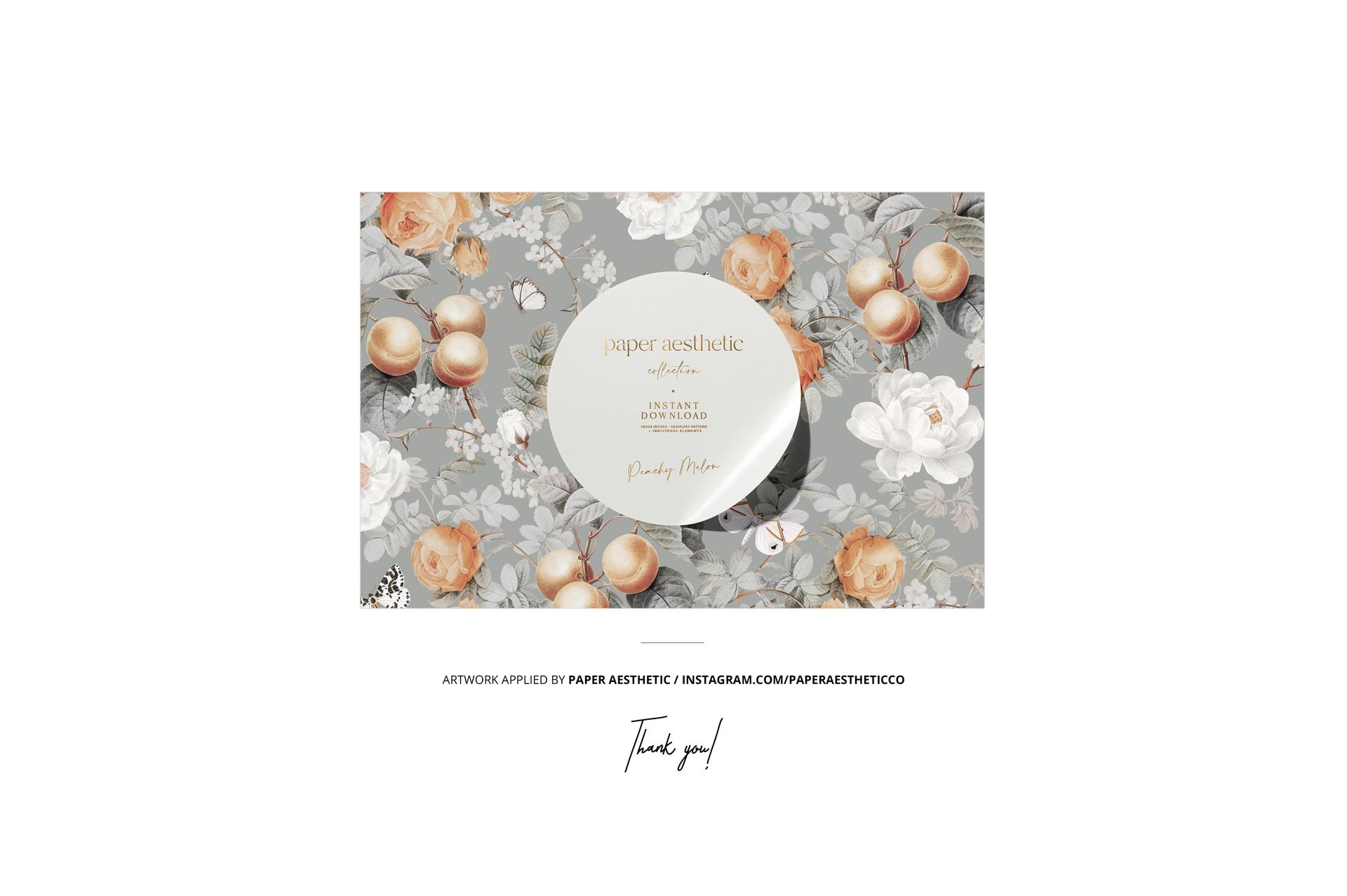 Jersey fabric mockup shown in a detailed close-up, decorated with soft peach and white flowers on gray.