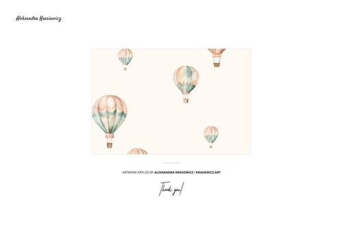 Seamless pattern featuring pastel hot air balloons floating on a light cream background, viewed from above.