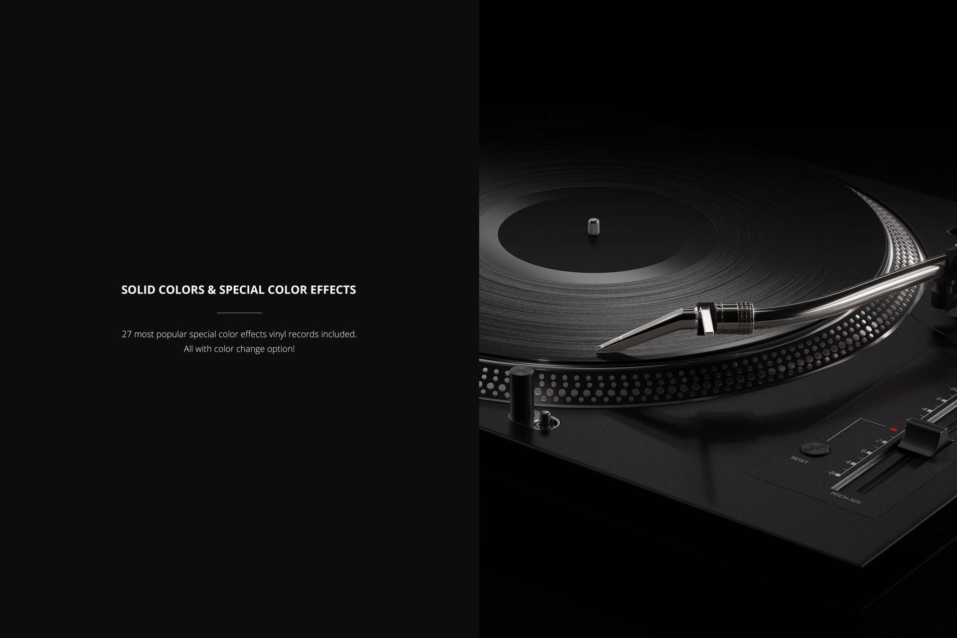 Close-up of a colored vinyl record spinning on a professional turntable, shown from above in a mockup scene.