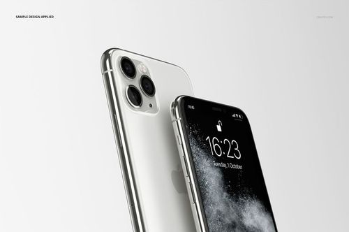 Mockup of dual iPhone 11 Pro phones in silver, angled to highlight the rear cameras and screen wallpaper design.