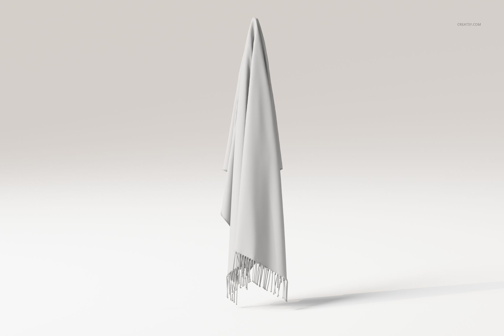 Wall-hanging fringe blanket in solid light gray, displayed from the front against a neutral background.