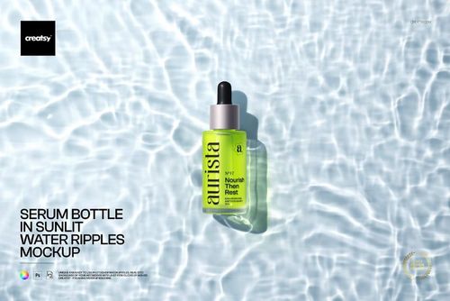 Serum Bottle in Sunlit Water Ripples Mockup - mockup preview 1