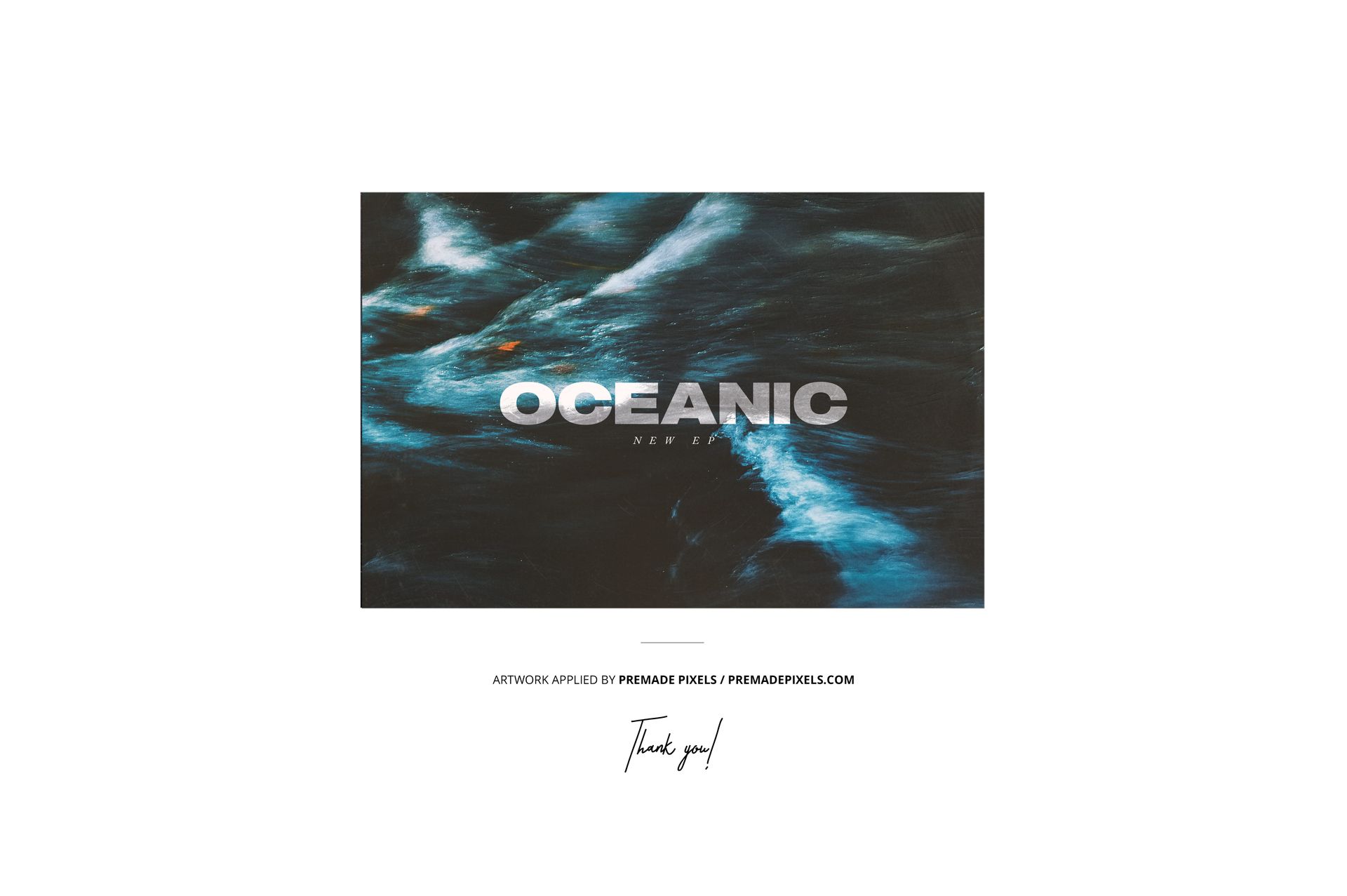 Vinyl record cover mockup displaying a dynamic splatter pattern in blue and black tones with central text.