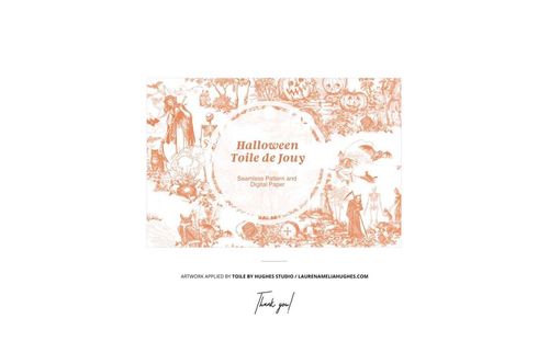 Front view of a Halloween themed interior mockup featuring a fireplace, decorated with orange and white festive patterns.