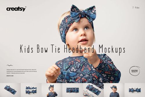 Kids Adjustable Bow Tie Style Headband Mockup Set - mockup preview 1