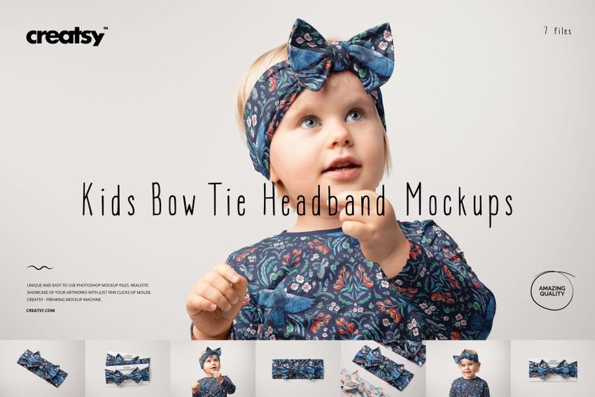 Kids Adjustable Bow Tie Style Headband Mockup Set - mockup screenshot 1