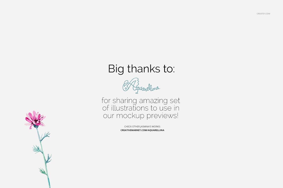 Minimalist white background with a pink watercolor flower illustration on the left and centered appreciation text in gray.