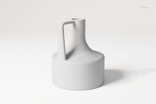 Minimalist decorative pitcher vase with a cylindrical base and angular handle, shown from a front side view on a light background.