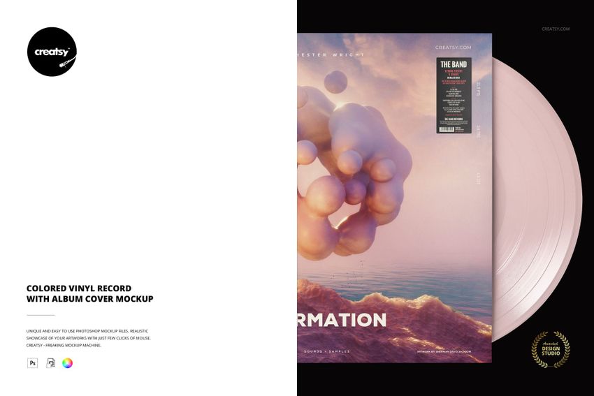 Colored Vinyl Record with Album Cover Mockup - mockup screenshot 1