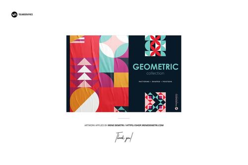 Front view of a fine art print mockup featuring geometric patterns in vibrant colors, displayed on a white background.