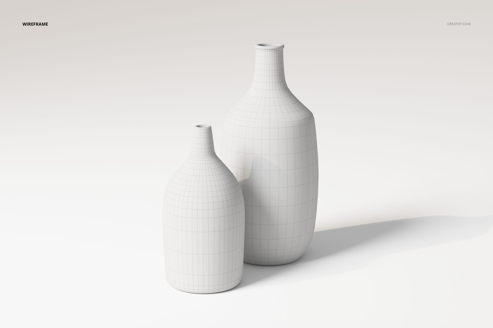 Front view of two decorative ceramic flower vases in white, featuring a wireframe mesh design on a plain background.