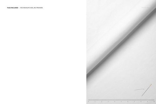 Close-up view of white jersey fabric mockup, rolled diagonally with visible texture and a measuring ruler.