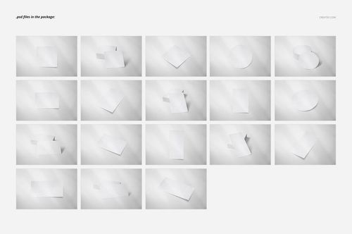 Multiple decals stickers mockup templates displayed in different geometric forms, arranged on a light surface.